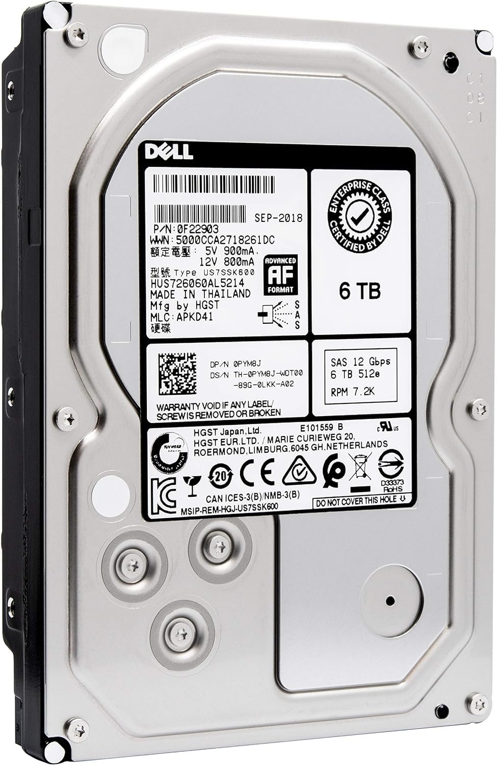 Dell PYM8J 6TB 512e NL-SAS 12Gbps 7.2K RPM 3.5-Inch HDD | WD HGST Ultrastar 7K6000 HUS726060AL5214 EMC PowerVault PowerEdge Enterprise Data Center Hard Drive | Bundle with Compatily Screwdriver