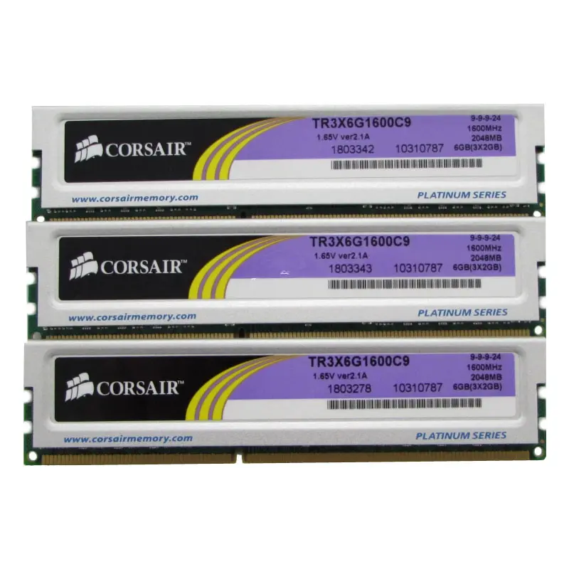 TR3X6G1600C9.jpg Corsair - 6GB 3x2GB DDR3 PC3-12800 Non-ECC Unbuffered 240-Pins Memory - TR3X6G1600C9 - Image 1