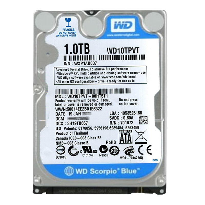 Western Digital - 1TB 5.2K SATA 3.0Gbps 2.5" 8MB Cache Hard Drive - WD10TPVT-00HT5T1