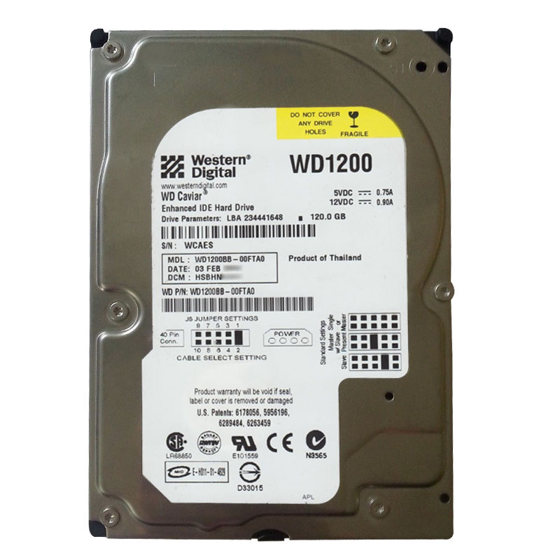 Western Digital - 120GB 7.2K IDE Ultra-ATA/100 3.5" 2MB Cache Hard Drive - WD1200BB-00FTA0