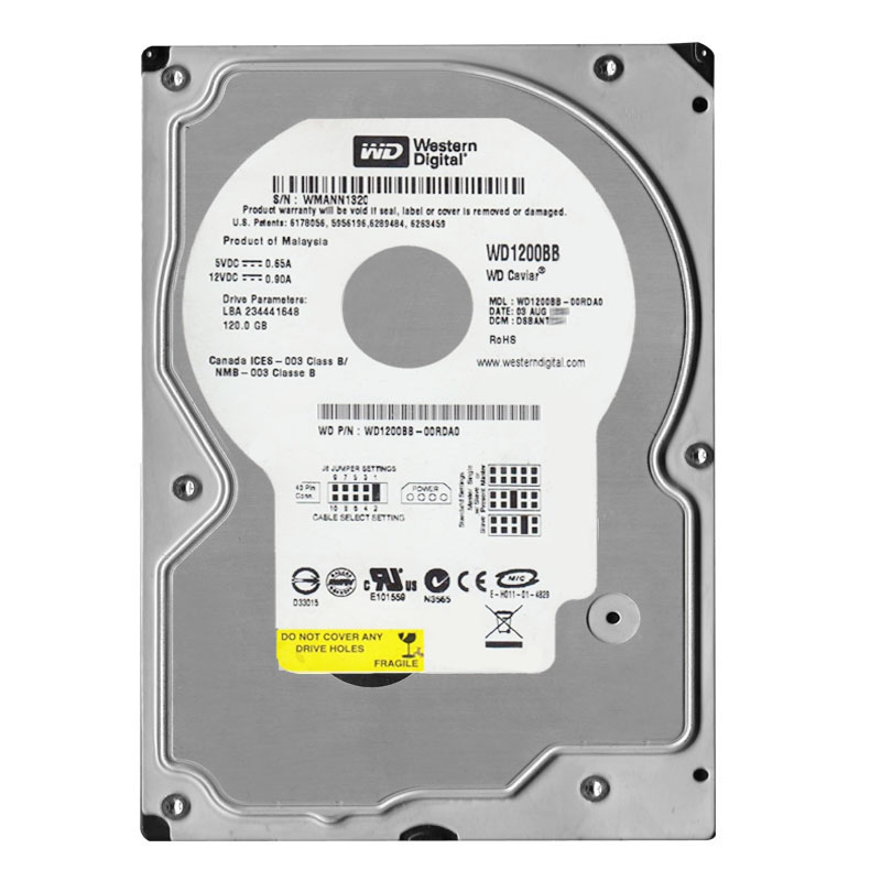 Western Digital - 120GB 7.2K IDE Ultra-ATA/100 3.5" 2MB Cache Hard Drive - WD1200BB-00RDA0