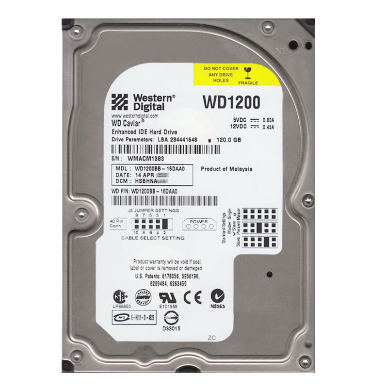 Western Digital - 120GB 7.2K IDE Ultra-ATA/100 3.5" 2MB Cache Hard Drive - WD1200BB-16DAA0