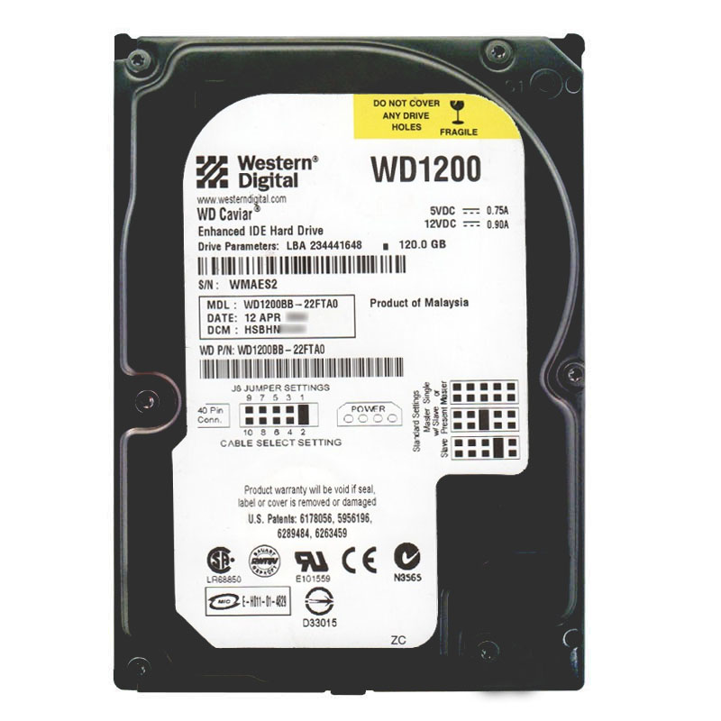 Western Digital - 120GB 7.2K IDE Ultra-ATA/100 3.5" 2MB Cache Hard Drive - WD1200BB-22FTA0