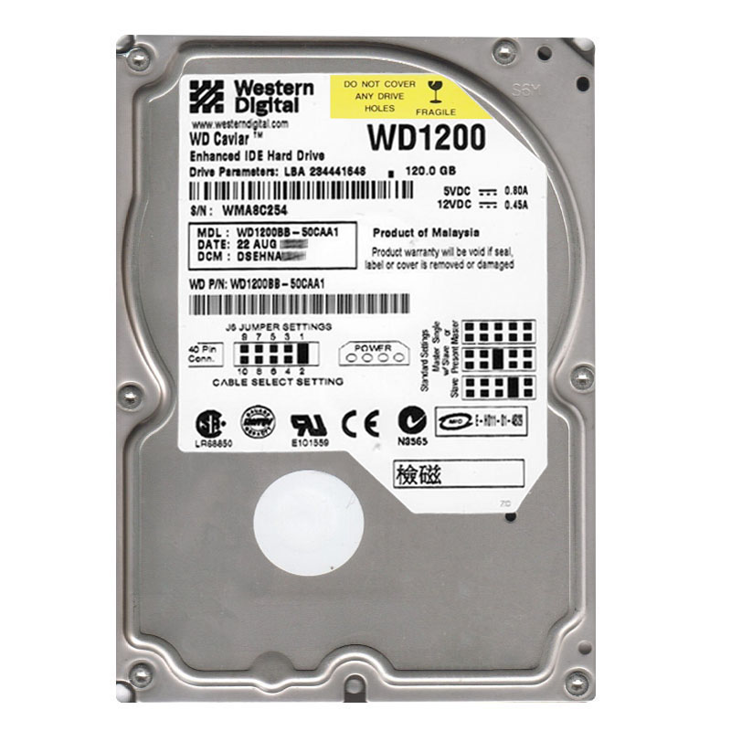 Western Digital - 120GB 7.2K IDE Ultra-ATA/100 3.5" 2MB Cache Hard Drive - WD1200BB-50CAA1