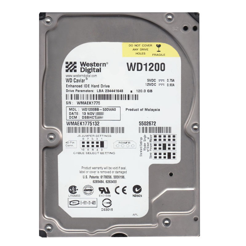 Western Digital - 120GB 7.2K IDE Ultra-ATA/100 3.5" 2MB Cache Hard Drive - WD1200BB-53DWA0