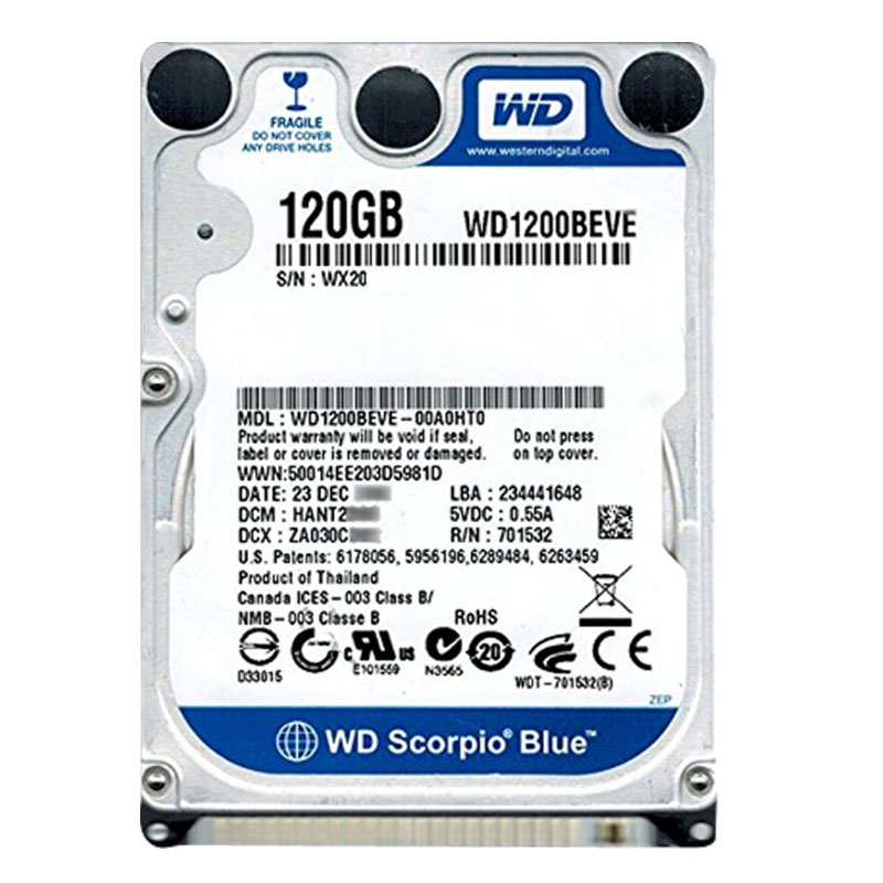 WD1200BEVE-00A0HT0.jpg Western Digital - 120GB 5.4K Ultra-ATA/100 2.5" 8MB Cache Hard Drive - WD1200BEVE-00A0HT0 - Image 1