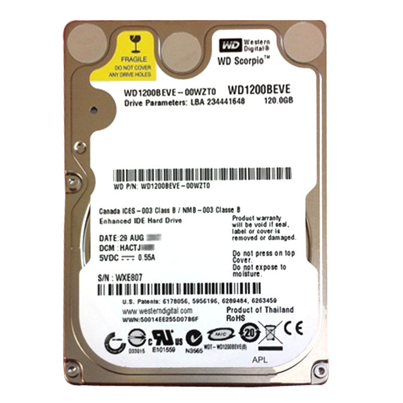Western Digital - 120GB 5.4K Ultra-ATA/100 2.5" 8MB Cache Hard Drive - WD1200BEVE-00WZT0