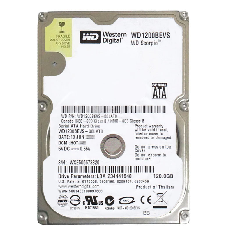 Western Digital - 120GB 5.4K SATA 1.5Gbps 2.5" 8MB Hard Drive - WD1200BEVS-00LAT0