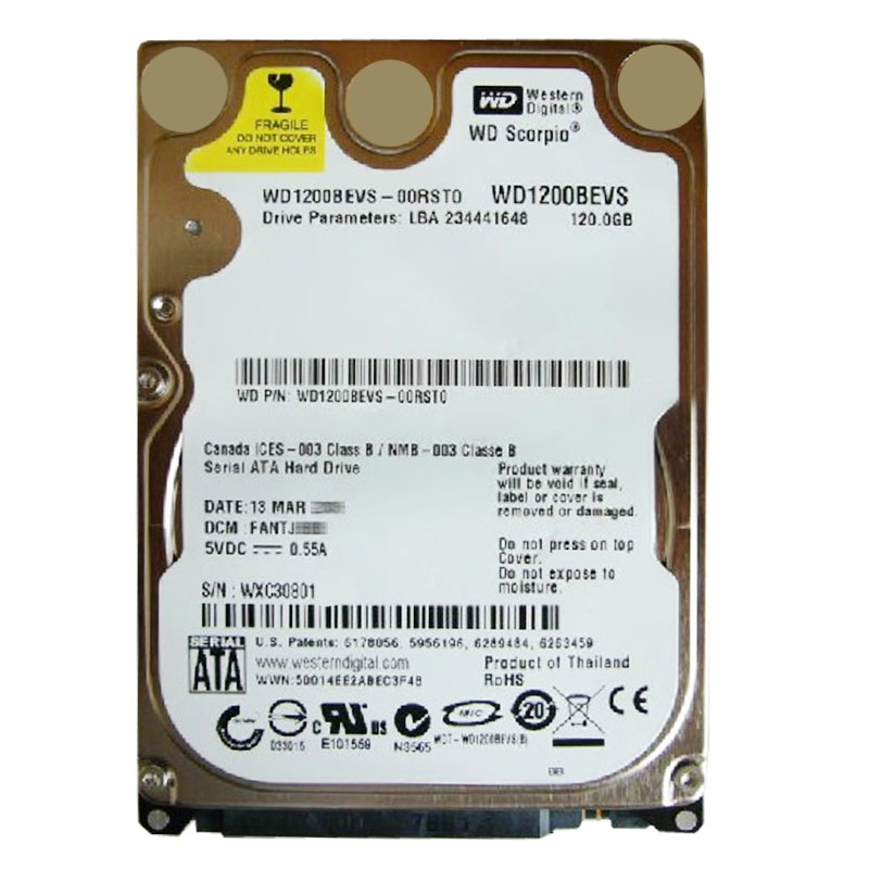 Western Digital - 120GB 5.4K SATA 1.5Gbps 2.5" 8MB Hard Drive - WD1200BEVS-00RST0