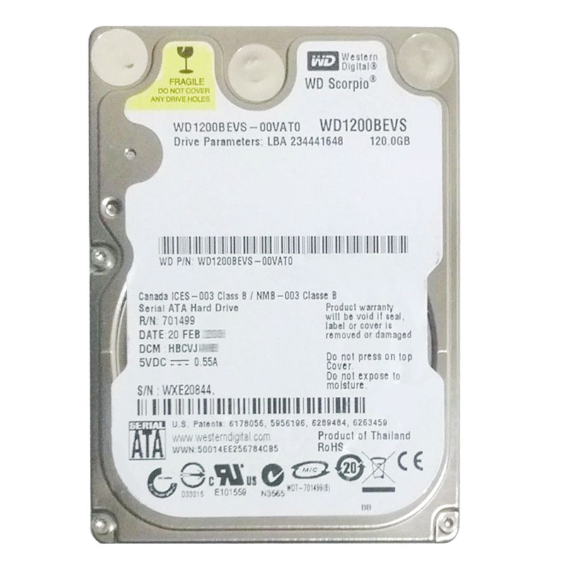 Western Digital - 120GB 5.4K SATA 1.5Gbps 2.5" 8MB Hard Drive - WD1200BEVS-00VAT0