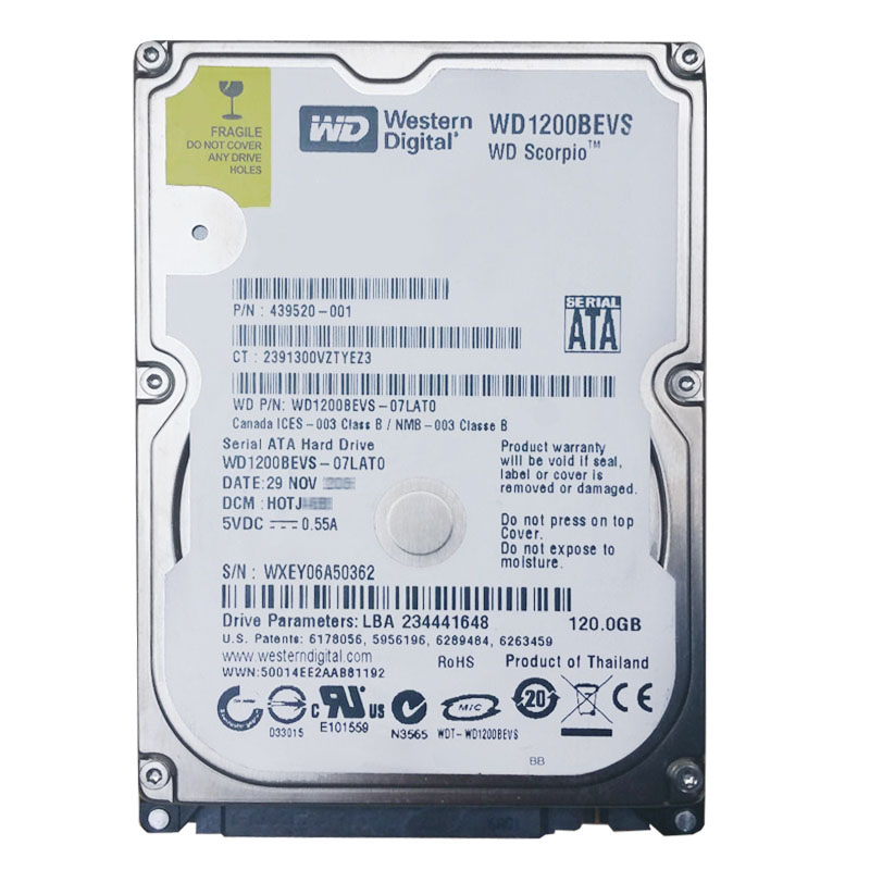 Western Digital - 120GB 5.4K SATA 1.5Gbps 2.5" 8MB Hard Drive - WD1200BEVS-07LAT0