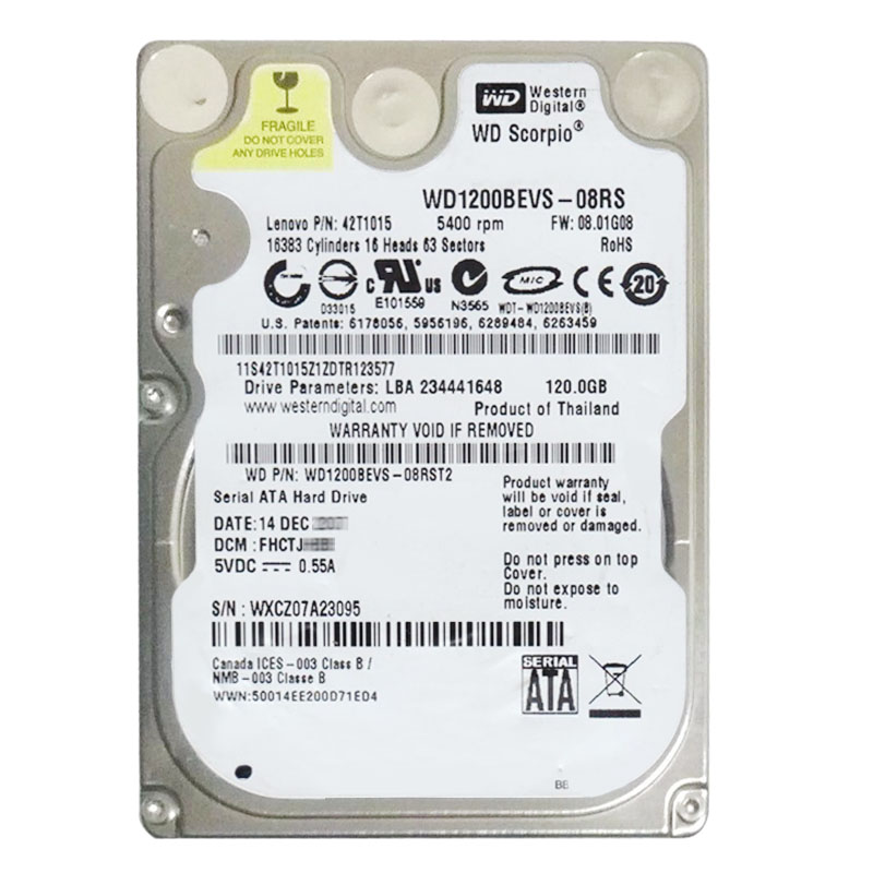 Western Digital - 120GB 5.4K SATA 1.5Gbps 2.5" 8MB Hard Drive - WD1200BEVS-08RST2