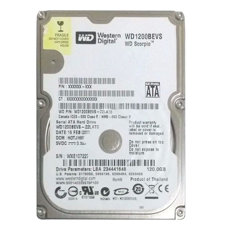 Western Digital - 120GB 5.4K SATA 1.5Gbps 2.5" 8MB Hard Drive - WD1200BEVS-22LAT0