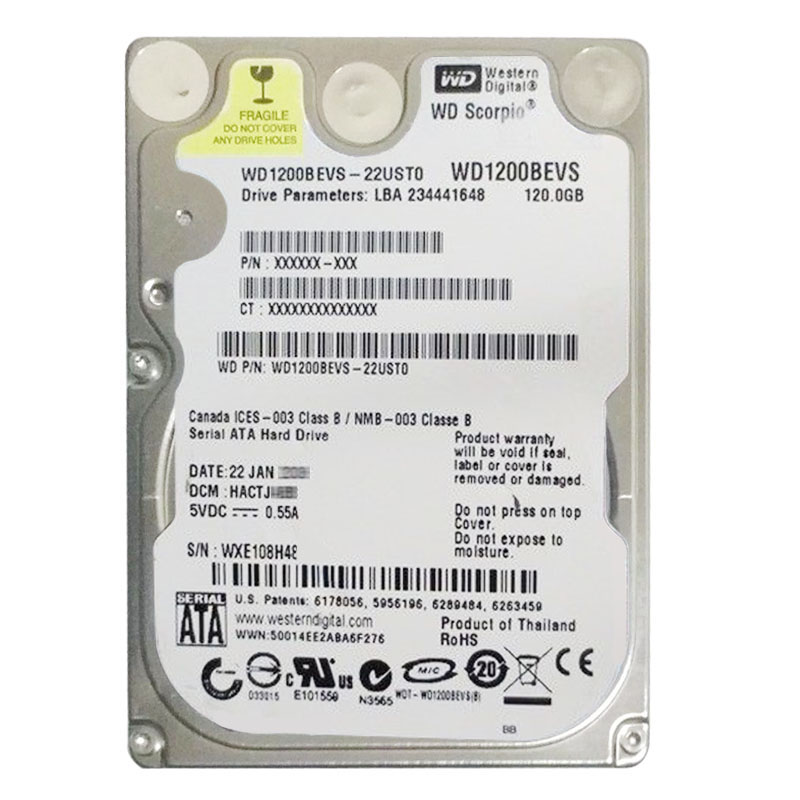 Western Digital - 120GB 5.4K SATA 1.5Gbps 2.5" 8MB Hard Drive - WD1200BEVS-22UST0