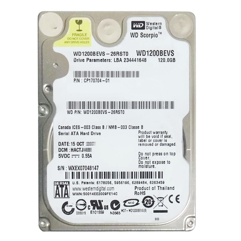 Western Digital - 120GB 5.4K SATA 1.5Gbps 2.5" 8MB Hard Drive - WD1200BEVS-26RST0