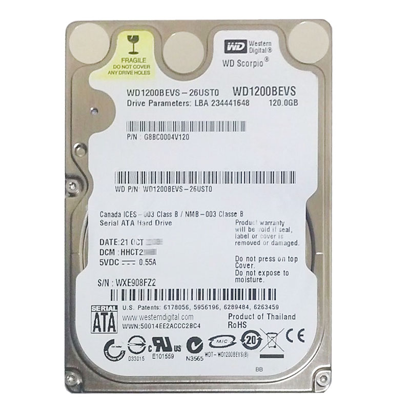Western Digital - 120GB 5.4K SATA 1.5Gbps 2.5" 8MB Hard Drive - WD1200BEVS-26UST0