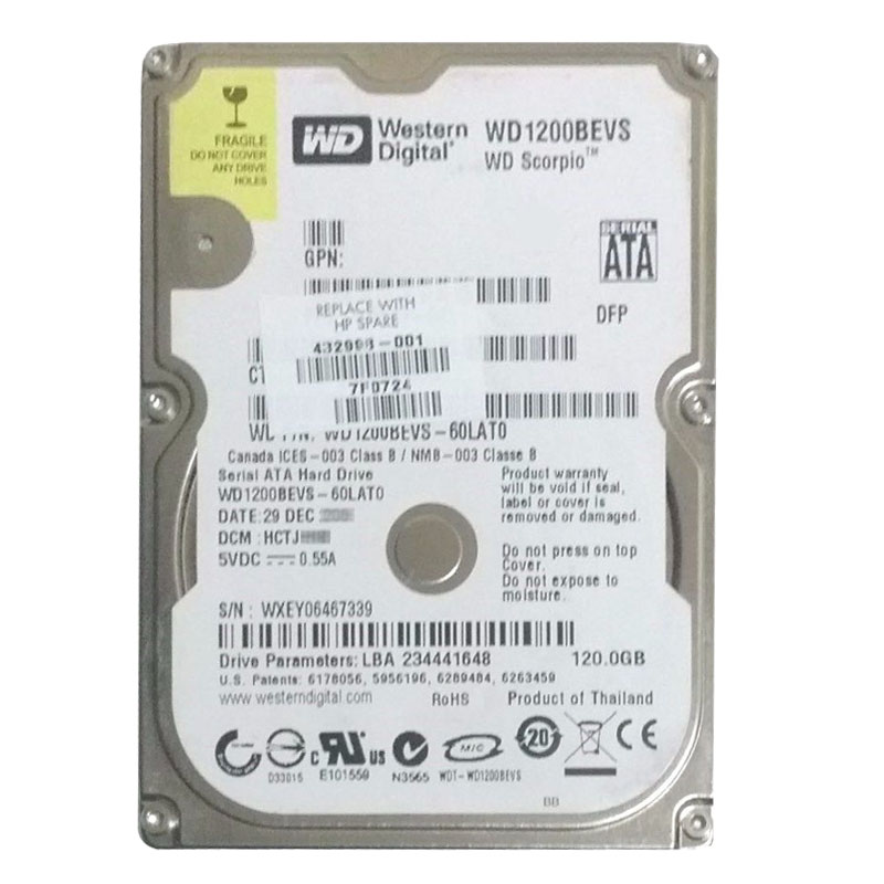 Western Digital - 120GB 5.4K SATA 1.5Gbps 2.5" 8MB Hard Drive - WD1200BEVS-60LAT0