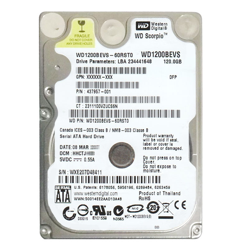 Western Digital - 120GB 5.4K SATA 1.5Gbps 2.5" 8MB Hard Drive - WD1200BEVS-60RST0