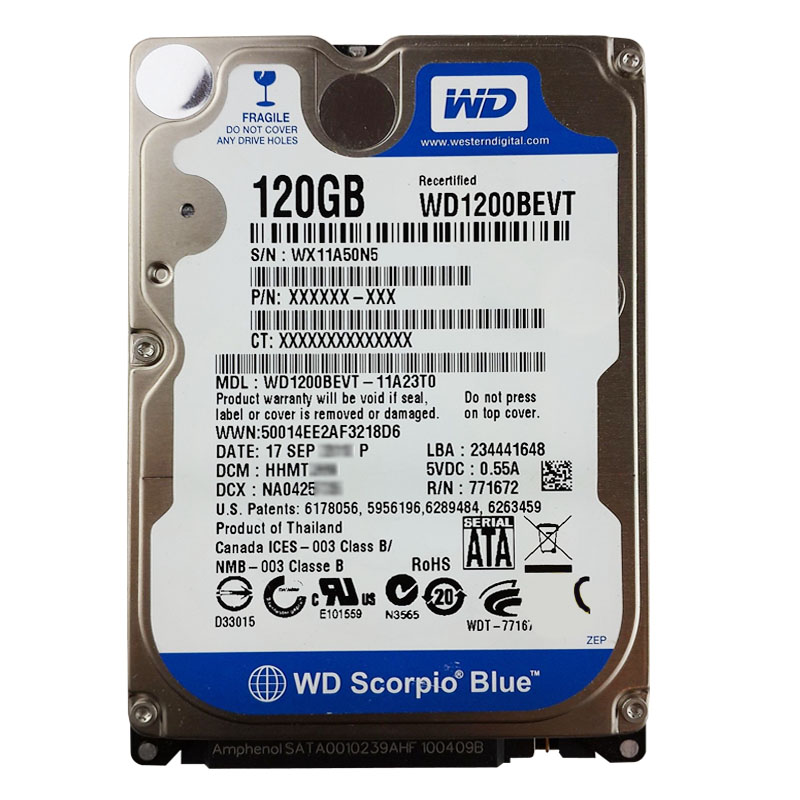 Western Digital - 120GB 5.4K SATA 3.0Gbps 2.5" 8MB Hard Drive - WD1200BEVT-11A23T0