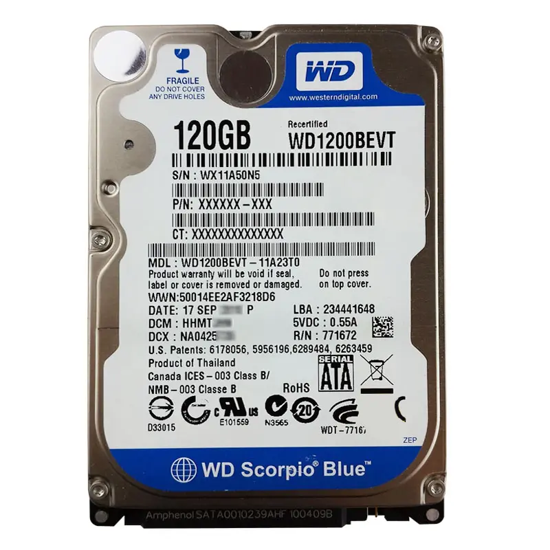 WD1200BEVT-11A23T0.jpg Western Digital - 120GB 5.4K SATA 3.0Gbps 2.5" 8MB Hard Drive - WD1200BEVT-11A23T0 - Image 1