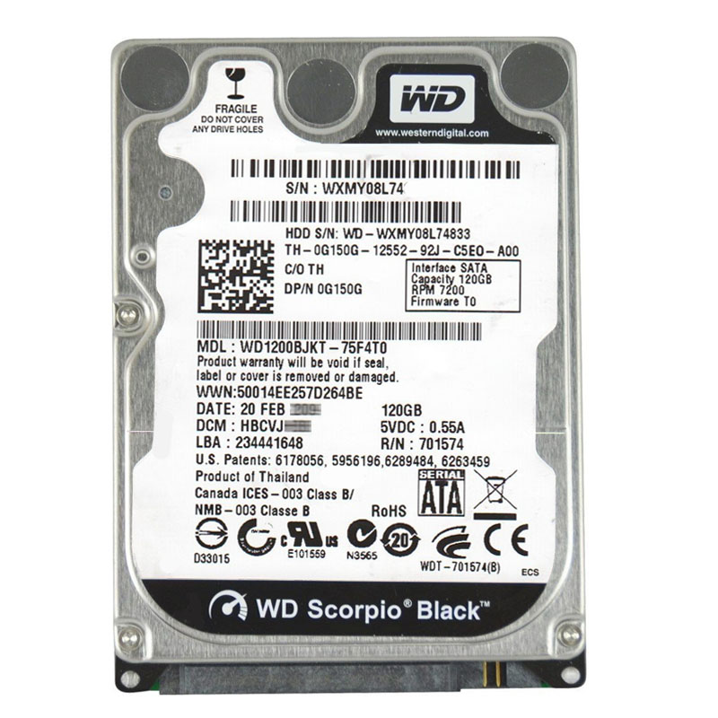 Western Digital - 120GB 7.2K SATA 3.0Gbps 2.5" 16MB Hard Drive - WD1200BJKT-75F4T0