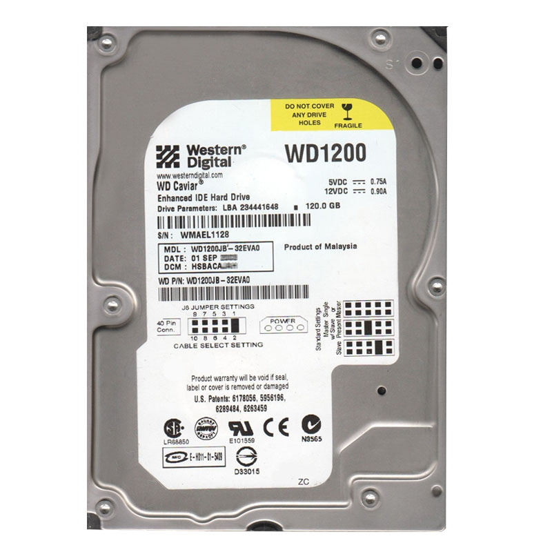 WD1200JB-32EVA0.jpg Western Digital - 120GB 7.2K EIDE 3.5" 8MB Cache Hard Drive - WD1200JB-32EVA0 - Image 1
