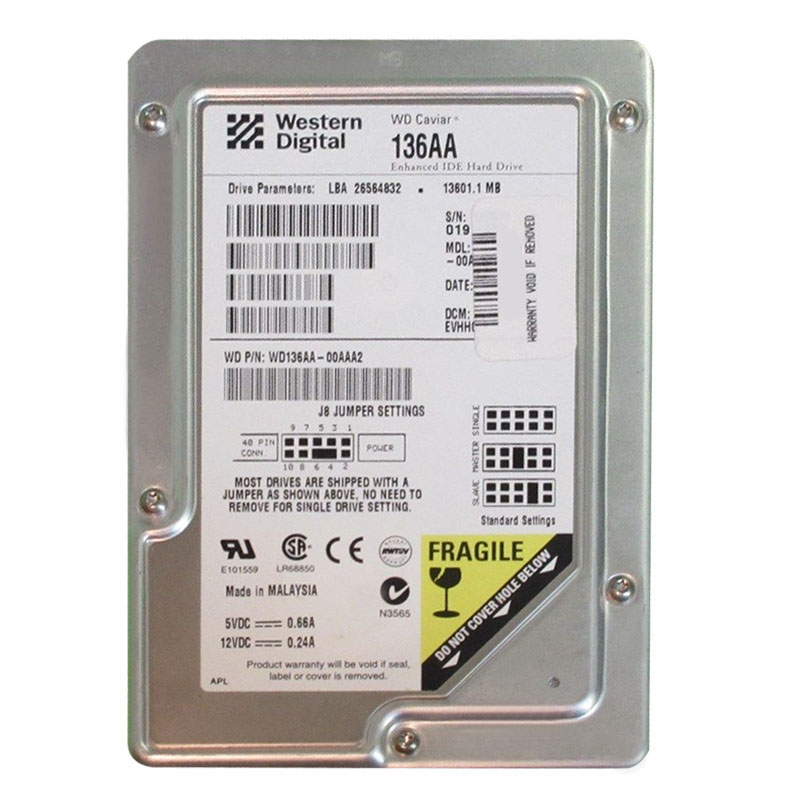 Western Digital - 13.6GB 5.4K IDE ATA/66 3.5" 2MB Cache Hard Drive - WD136AA-00AAA2