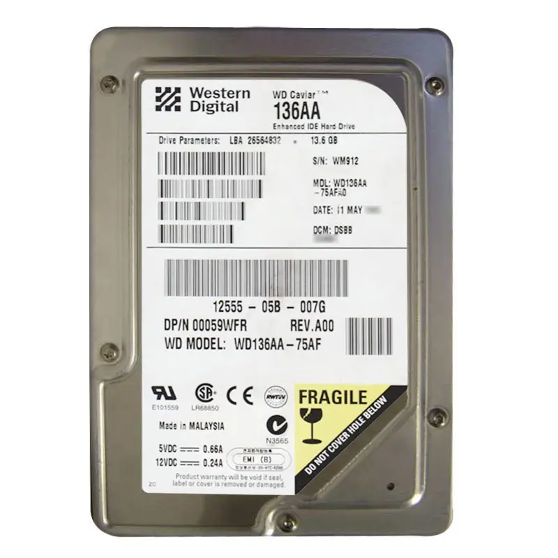 WD136AA-75AFA0.jpg Western Digital - 13.6GB 5.4K IDE ATA/66 3.5" 2MB Cache Hard Drive - WD136AA-75AFA0 - Image 1
