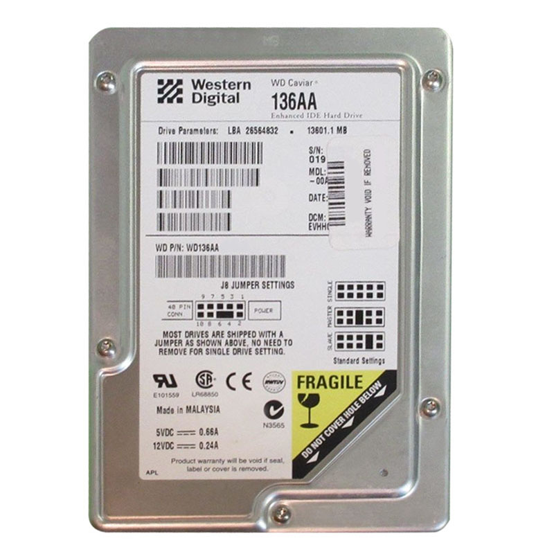 Western Digital - 13.6GB 5.4K Ultra-ATA/100 3.5" 2MB Cache Hard Drive - WD136AA