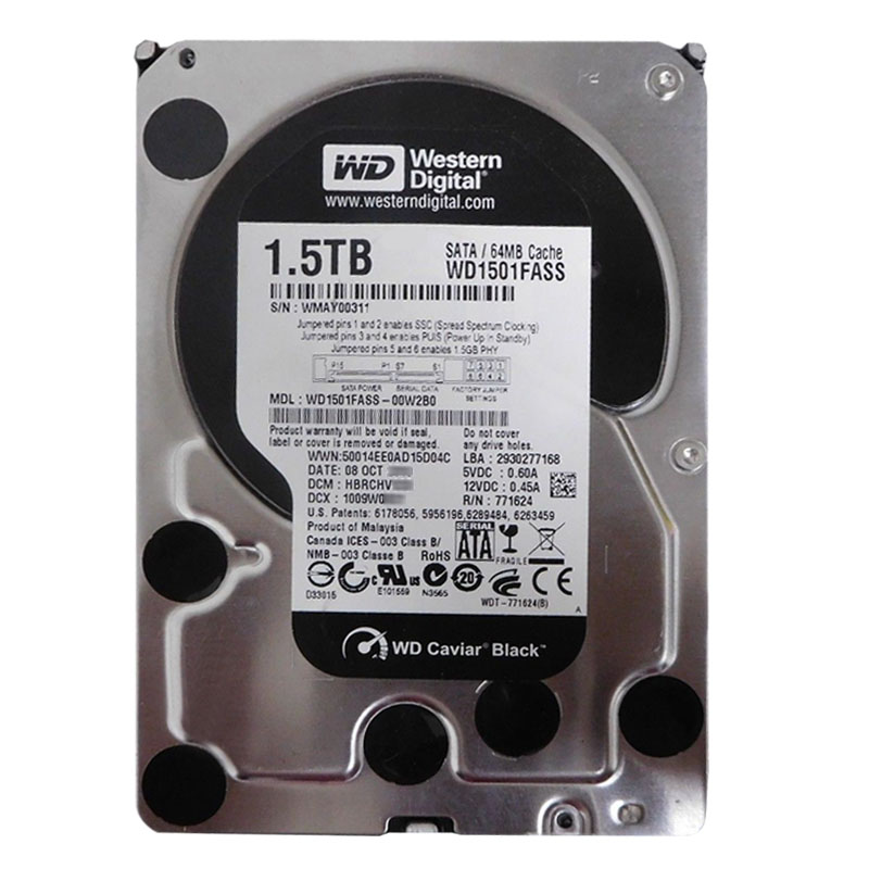 Western Digital - 1.5TB 7.2K SATA 3.0Gbps 3.5" 64MB Hard Drive - WD1501FASS-00W2B0