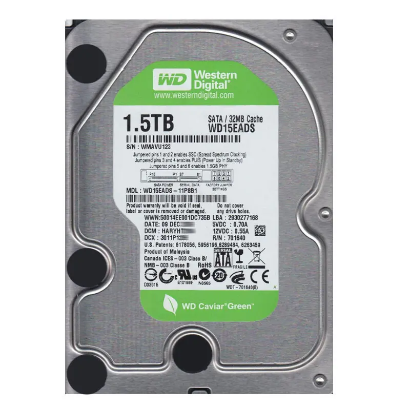 WD15EADS-11P8B1.jpg Western Digital - 1.5TB IntelliPower SATA 3.0Gbps 3.5" 32MB Cache Hard Drive - WD15EADS-11P8B1 - Image 1