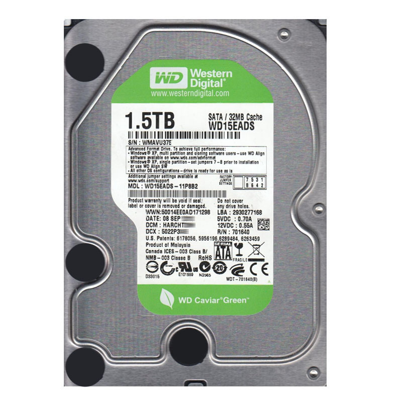 Western Digital - 1.5TB IntelliPower SATA 3.0Gbps 3.5" 32MB Cache Hard Drive - WD15EADS-11P8B2