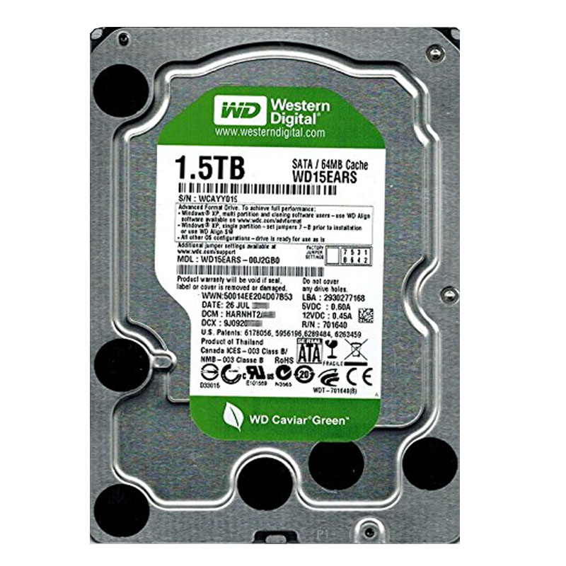 WD15EARS-00J2GB0.jpg Western Digital - 1.5TB Intellipower SATA 3.0Gbps 3.5" 64MB Hard Drive - WD15EARS-00J2GB0 - Image 1