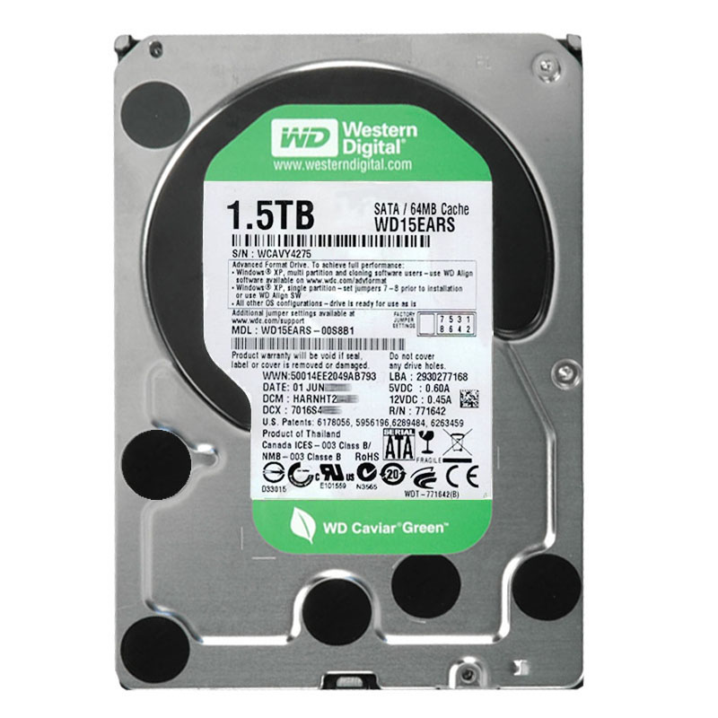 Western Digital - 1.5TB 7.2K SATA 3.0Gbps 3.5" 64MB Cache Hard Drive - WD15EARS-00S8B1