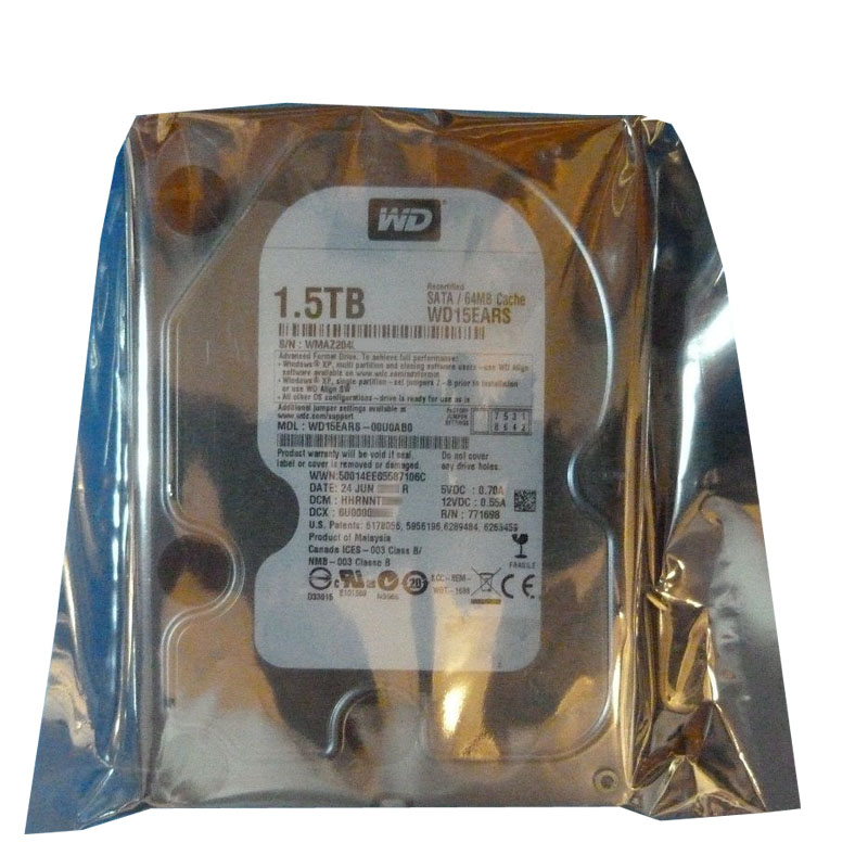 WD15EARS-00U0AB0.jpg Western Digital - 1.5TB Intellipower SATA 3.0Gbps 3.5" 64MB Hard Drive - WD15EARS-00U0AB0 - Image 1
