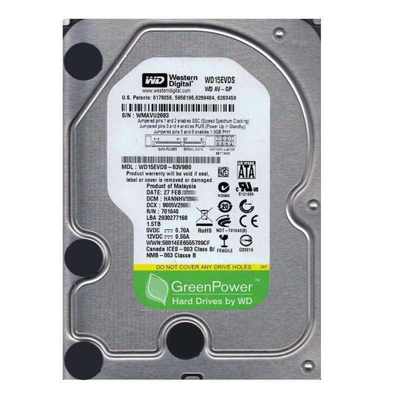 Western Digital - 1.5TB IntelliPower SATA 3.0Gbps 3.5" 32MB Cache Hard Drive - WD15EVDS-63V9B0