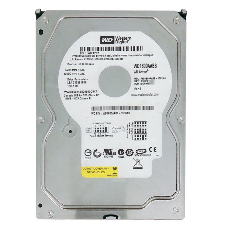 Western Digital - 160GB 7.2K IDE 3.5" 2MB Cache Hard Drive - WD1600AABB-00PUA0