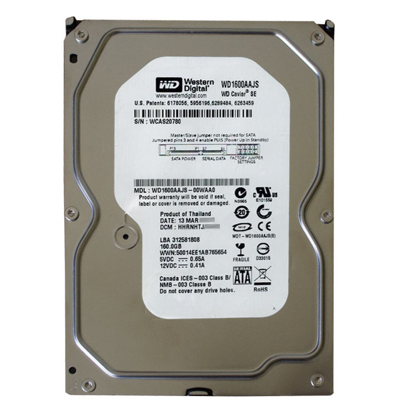 Western Digital - 160GB 7.2K SATA 3.0Gbps 3.5" 8MB Hard Drive - WD1600AAJS-00WAA0