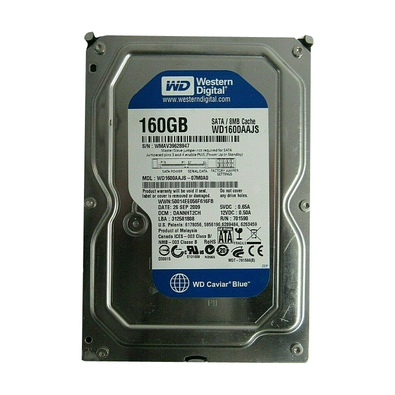 Western Digital - 160GB 7.2K SATA 3.5" 8MB Cache Hard Drive - WD1600AAJS-07M0A0
