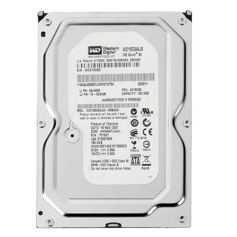 Western Digital - 160GB 7.2K SATA 3.0Gbps 3.5" 8MB Hard Drive - WD1600AAJS-08B4A0