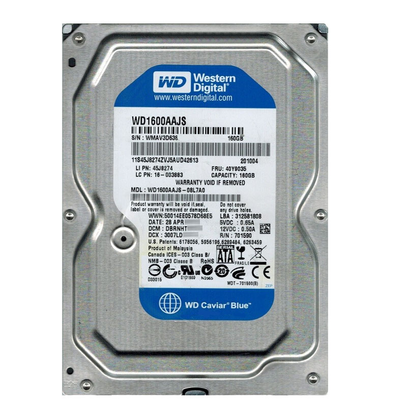 Western Digital - 160GB 7.2K SATA 3.0Gbps 3.5" 8MB Hard Drive - WD1600AAJS-08L7A0