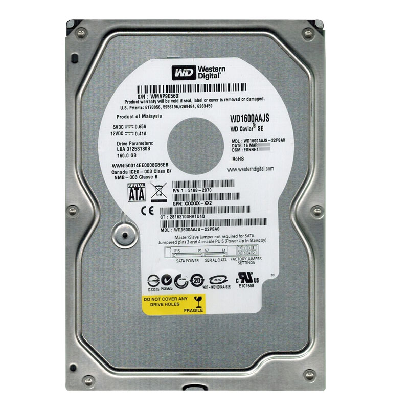 Western Digital - 160GB 7.2K SATA 3.0Gbps 3.5" 8MB Hard Drive - WD1600AAJS-22PSA0