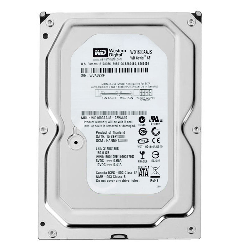 Western Digital - 160GB 7.2K SATA 3.0Gbps 3.5" 8MB Hard Drive - WD1600AAJS-22WAA0