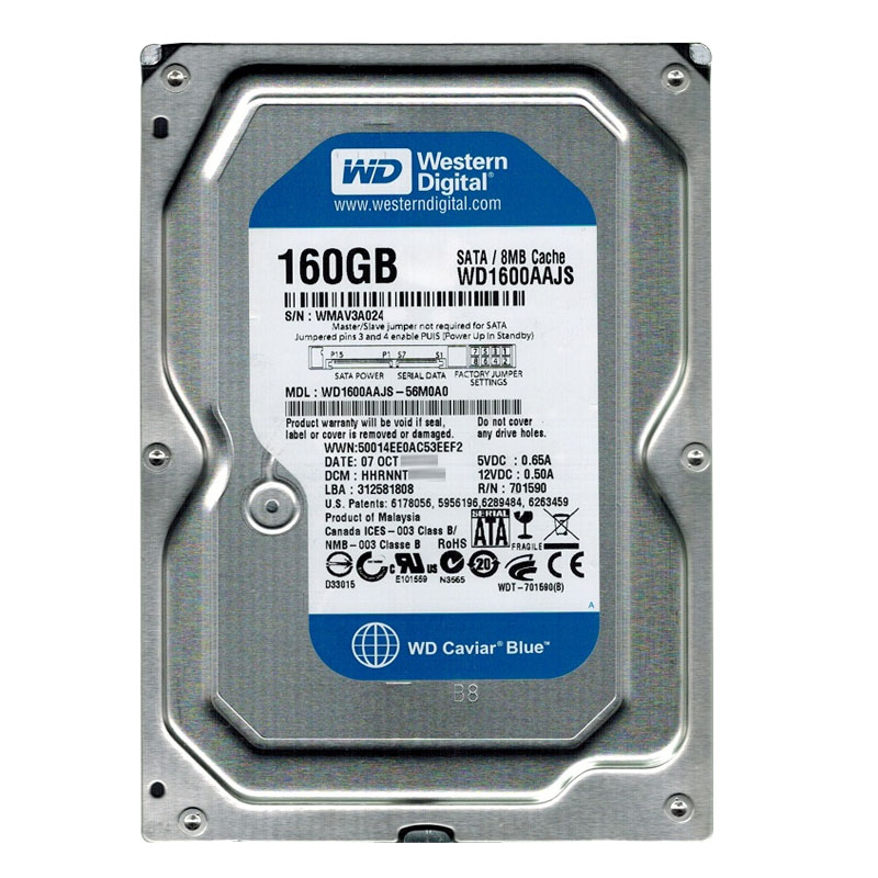 Western Digital - 160GB 7.2K SATA 3.0Gbps 3.5" 8MB Hard Drive - WD1600AAJS-56M0A0