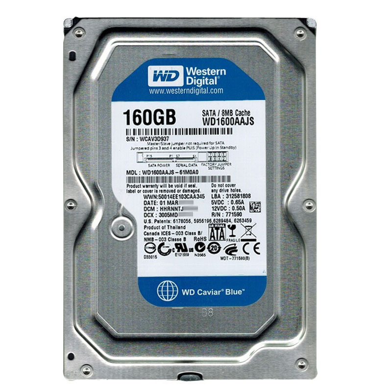 Western Digital - 160GB 7.2K SATA 3.0Gbps 3.5" 8MB Hard Drive - WD1600AAJS-61M0A0