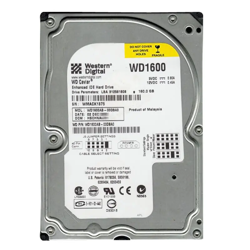 WD1600AB-00DBA0.jpg Western Digital - 160GB 5.4K EIDE 3.5" 2MB Cache Hard Drive - WD1600AB-00DBA0 - Image 1