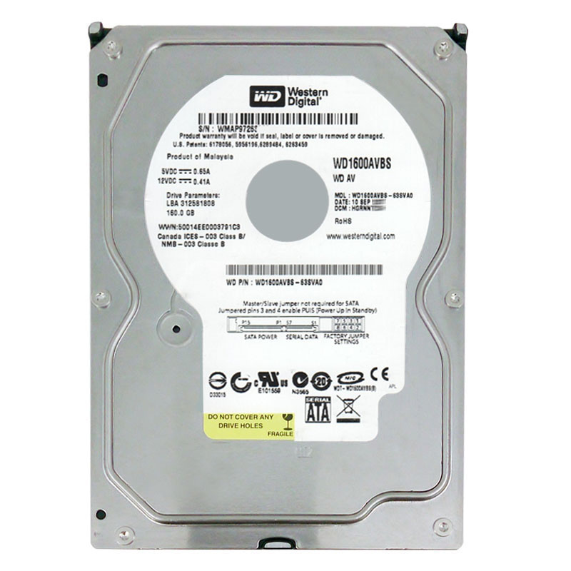 Western Digital - 160GB 7.2K SATA 3.0Gbps 3.5" 2MB Hard Drive - WD1600AVBS-63SVA0