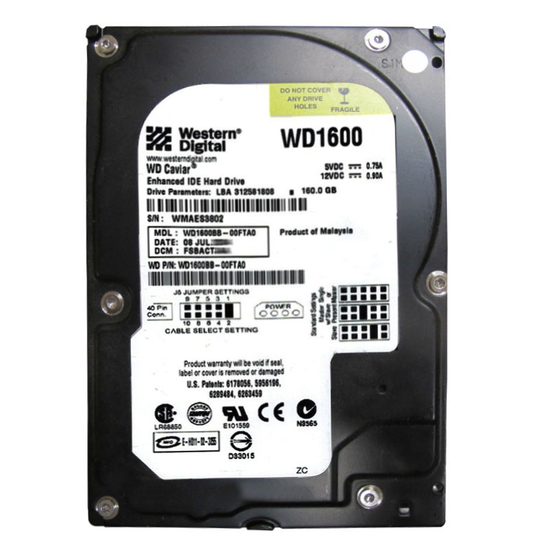 Western Digital - 160GB 7.2K EIDE 3.5" 2MB Cache Hard Drive - WD1600BB-00FTA0