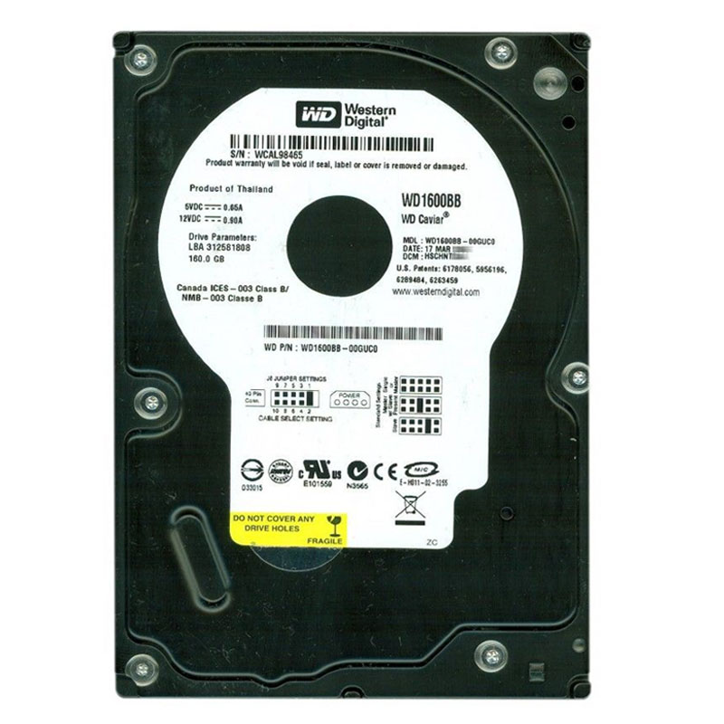 Western Digital - 160GB 7.2K EIDE 3.5" 2MB Cache Hard Drive - WD1600BB-00GUC0