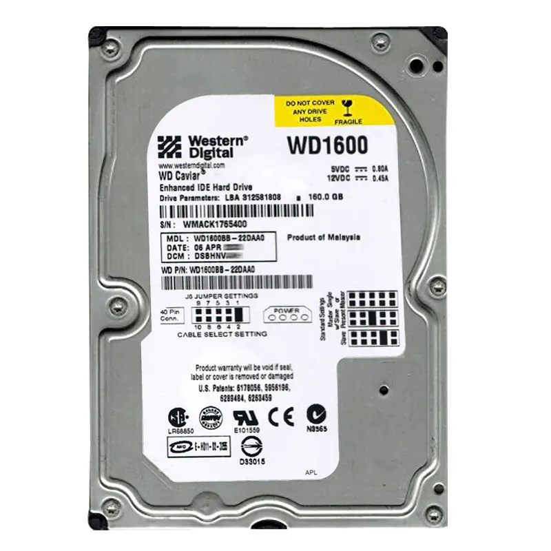 WD1600BB-22DAA0.jpg Western Digital - 160GB 7.2K EIDE 3.5" 2MB Cache Hard Drive - WD1600BB-22DAA0 - Image 1